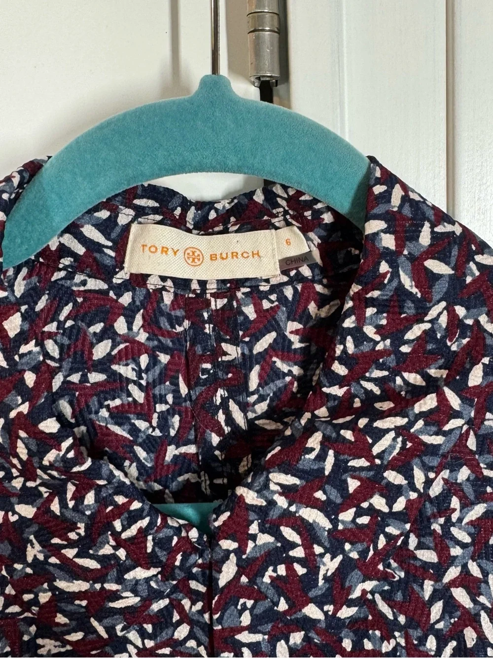 TORY BURCH Silk Red Agate Confetti Drop‎ Waist Tunic Blouse size 6 designer luxe